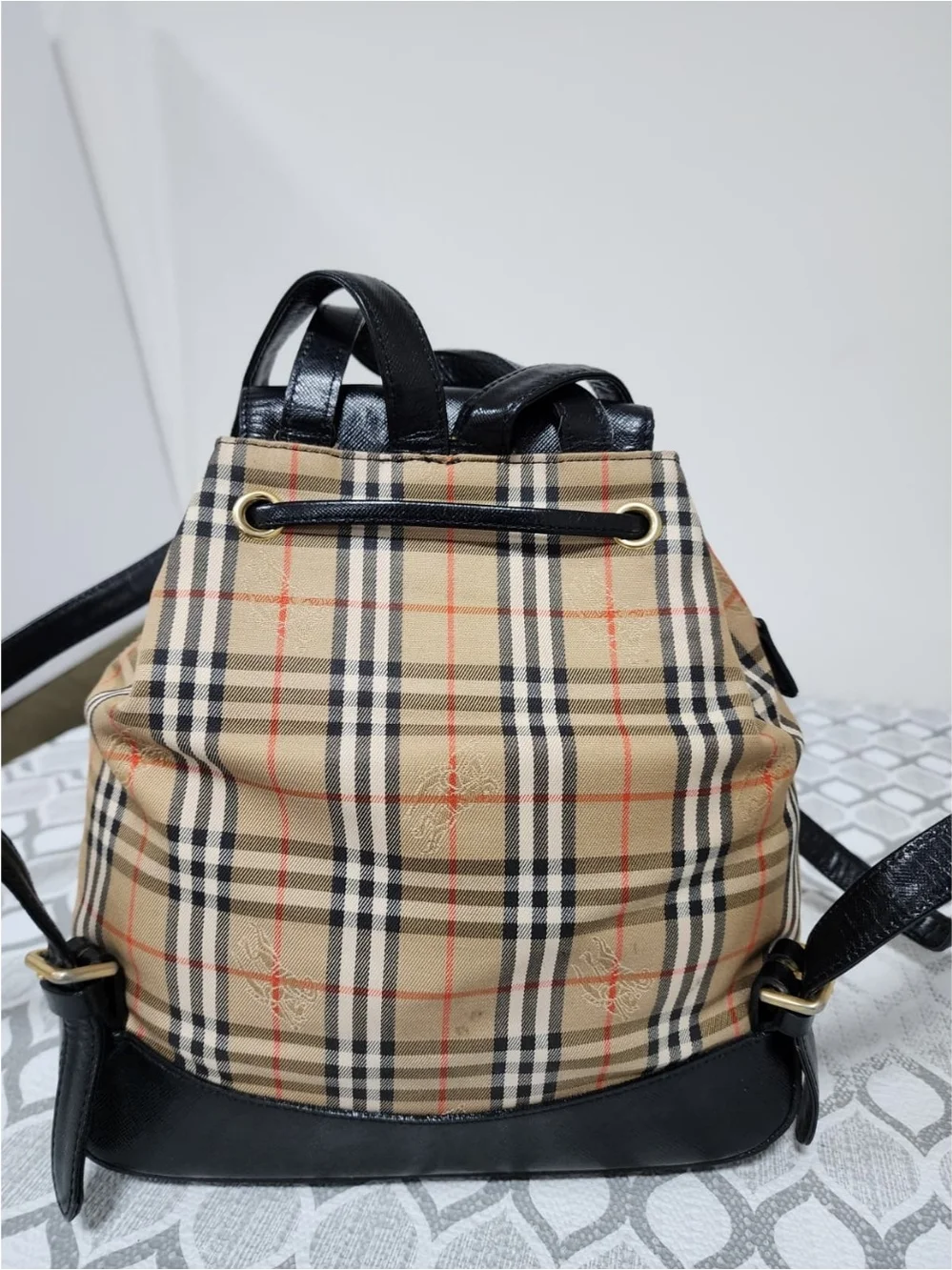 Burberry Vintage Haymarket Check Buckle Backpack Black/Beige